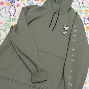 American Eagle Outfitters Olive Hoodie with Snoopy Design